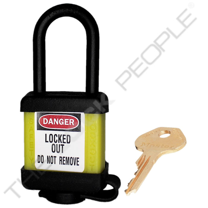 Master Lock 406COV Padlock with Plastic Cover 1-1/2in (38mm) wide-Master Lock-Keyed Different-Yellow-406YLWCOV-MasterLocks.com