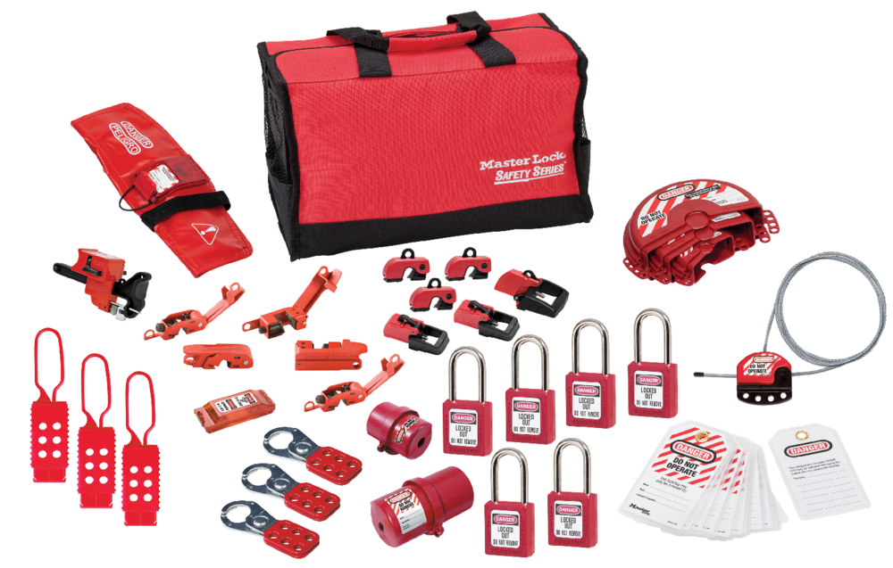 Master Lock 1458VE410PRE Lockout Carrying Case with Premier Valve and Electrical Device Assortment and six Zenex™ Thermoplastic Padlocks