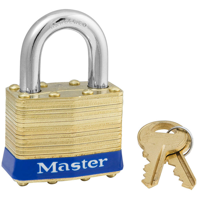 Master Lock 2 Laminated Brass Padlock 1-3/4in (44mm) Wide-Keyed-Master Lock-Blue-Keyed Alike-2KA-MasterLocks.com