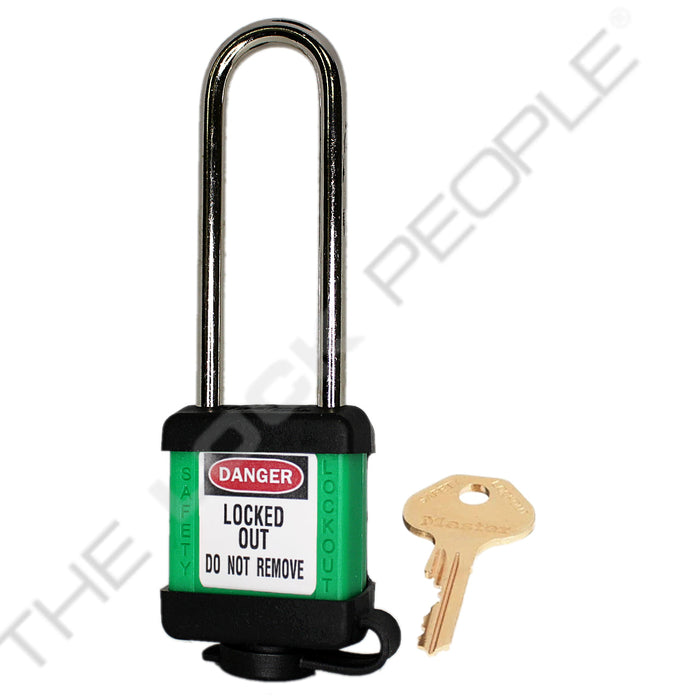 Master Lock 410COV Padlock with Plastic Cover 1-1/2in (38mm) wide-Master Lock-Keyed Different-3in-410LTGRNCOV-MasterLocks.com