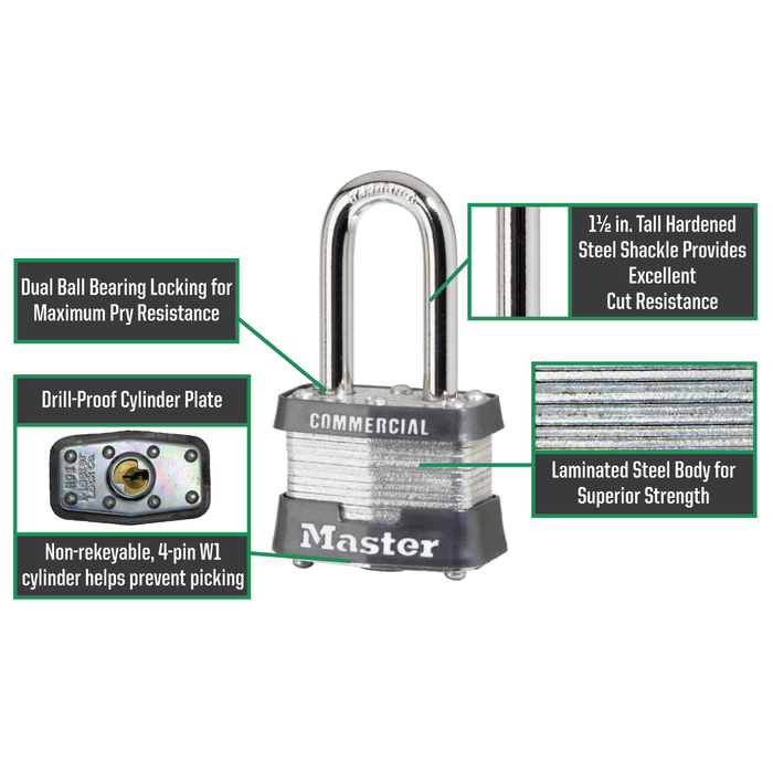 Master Lock 3 Laminated Steel Padlock 1-9/16in (40mm) Wide-Keyed-Master Lock-MasterLocks.com
