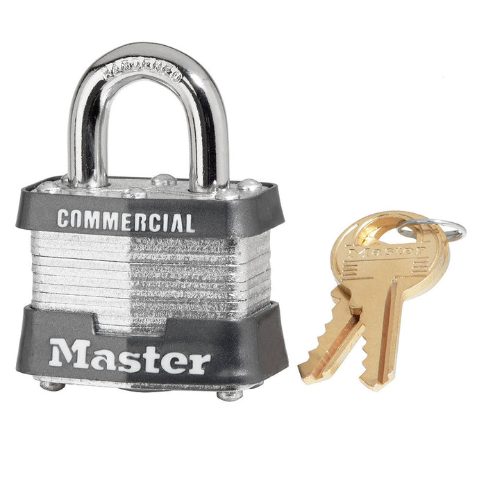 Master Lock 3 Laminated Steel Padlock 1-9/16in (40mm) Wide-Keyed-Master Lock-Steel-Keyed Alike-3KA-MasterLocks.com