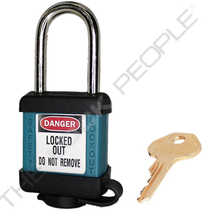 Master Lock 410COV Padlock with Plastic Cover 1-1/2in (38mm) wide-Master Lock-Keyed Different-1-1/2in-410TEALCOV-MasterLocks.com