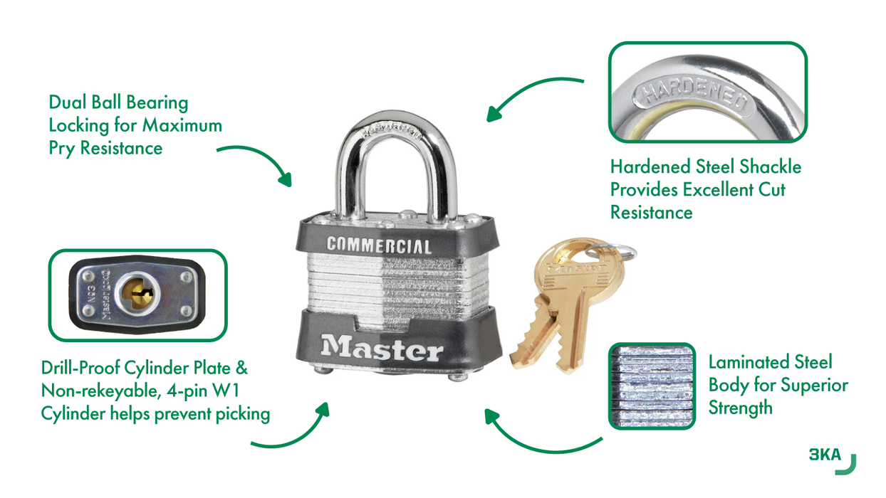 Master Lock 3 Laminated Steel Padlock 1-9/16in (40mm) Wide