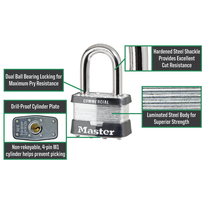 Master Lock 5 Laminated Steel Padlock 2in (51mm) Wide-Keyed-Master Lock-MasterLocks.com
