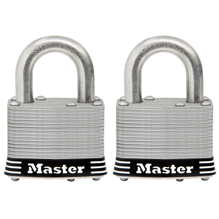 Master Lock 5SST Laminated Stainless Steel Padlock; 2 Pack 2in (51mm) Wide-Keyed-Master Lock-5SST-MasterLocks.com