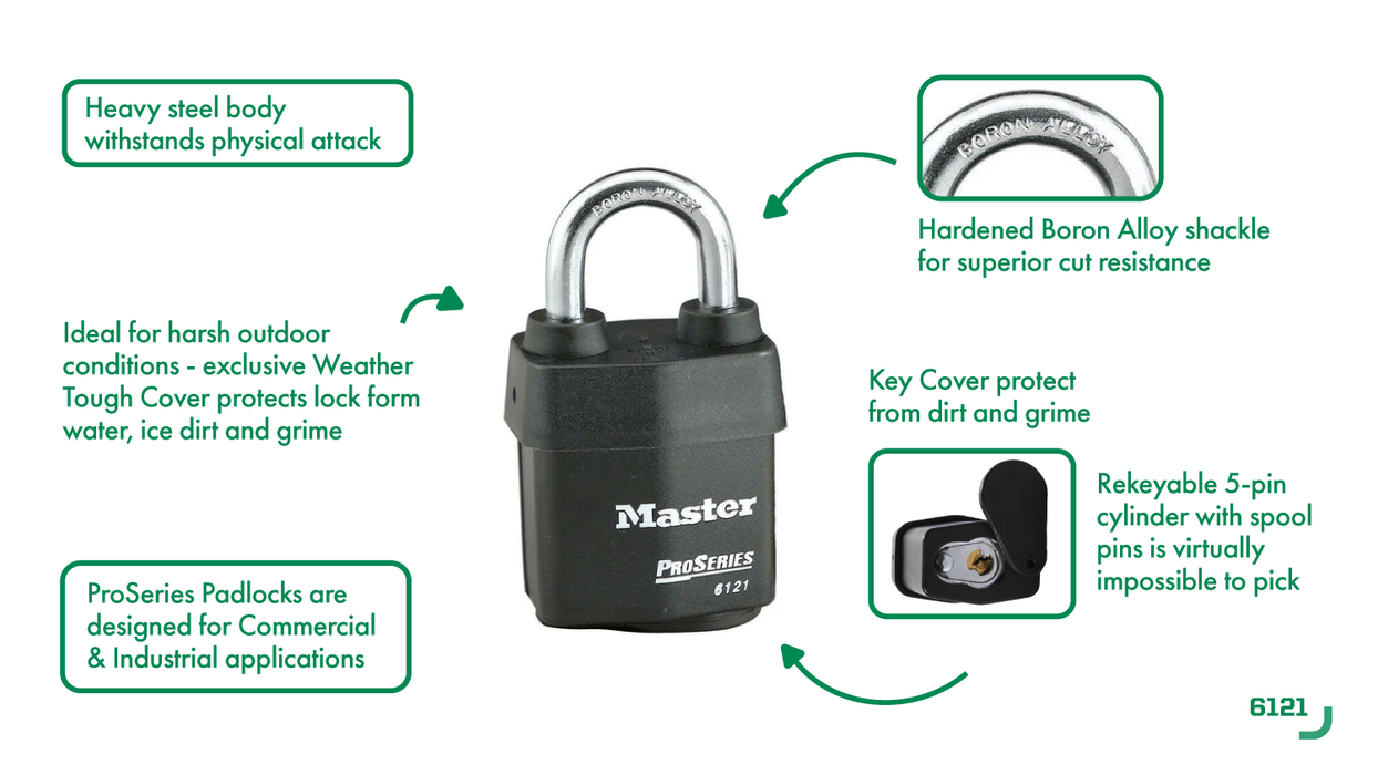 Master Lock 6121 ProSeries® Weather Tough® Laminated Steel Rekeyable Padlock 2-1/8in (54mm) Wide
