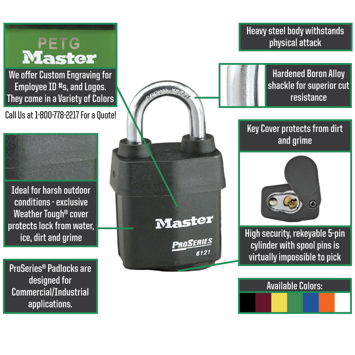 Master Lock 6121 ProSeries® Weather Tough® Laminated Steel Rekeyable Padlock 2-1/8in (54mm) Wide-Keyed-Master Lock-MasterLocks.com