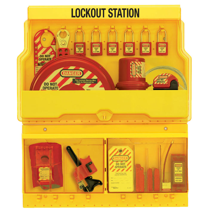 Master Lock S1900VE410 Deluxe Lockout Station, Valve and Electrical Focus, Zenex™ Thermoplastic Padlocks-Keyed-Master Lock-S1900VE410-MasterLocks.com