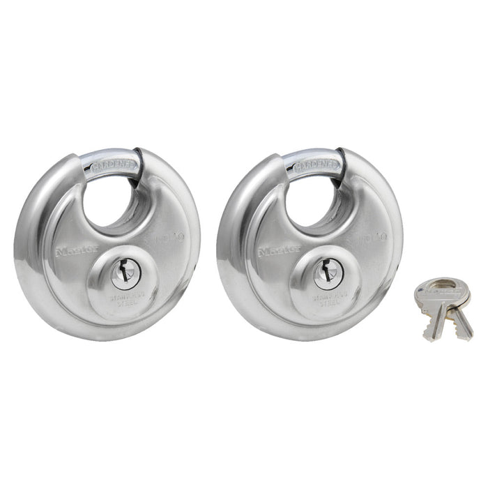Master Lock 40T wide stainless steel shrouded padlock, 2-pack 2-3/4in (70mm) Wide-Keyed-Master Lock-40T-MasterLocks.com