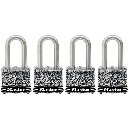 Master Lock 3SSQ 1-9/16in (40mm) Wide Laminated Stainless Steel Padlock with 1-1/2in (38mm) Shackle; 4 Pack-Keyed-Master Lock-3SSQLF-MasterLocks.com