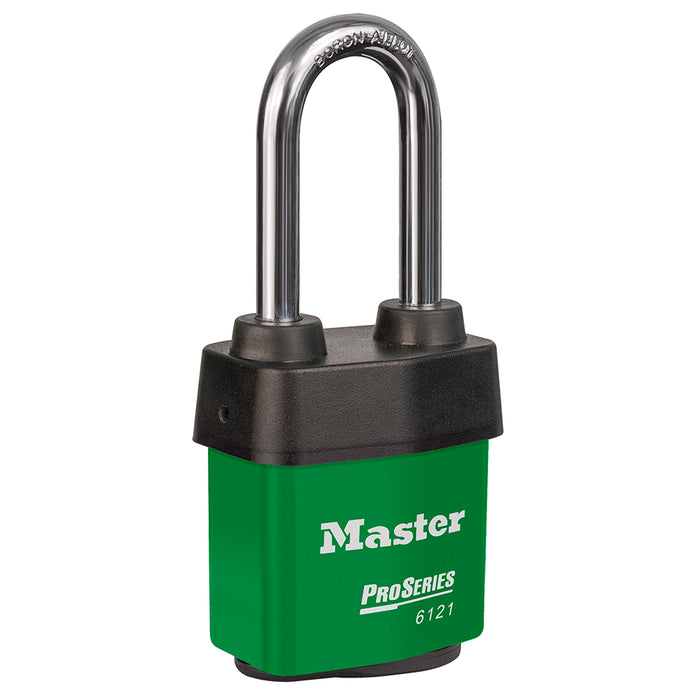 Master Lock 6121 ProSeries® Weather Tough® Laminated Steel Rekeyable Padlock 2-1/8in (54mm) Wide-Keyed-Master Lock-Green-Keyed Alike-6121KALJGRN-MasterLocks.com