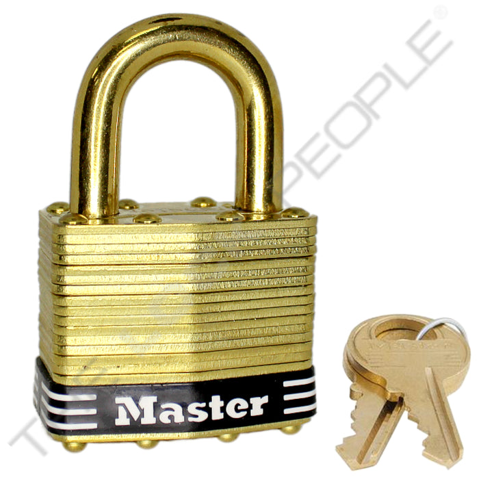 Master Lock 2B Laminated Brass Padlock with Brass Shackle 1-3/4in (44mm) wide-Master Lock-Keyed Different-15/16in-2BBLK-MasterLocks.com