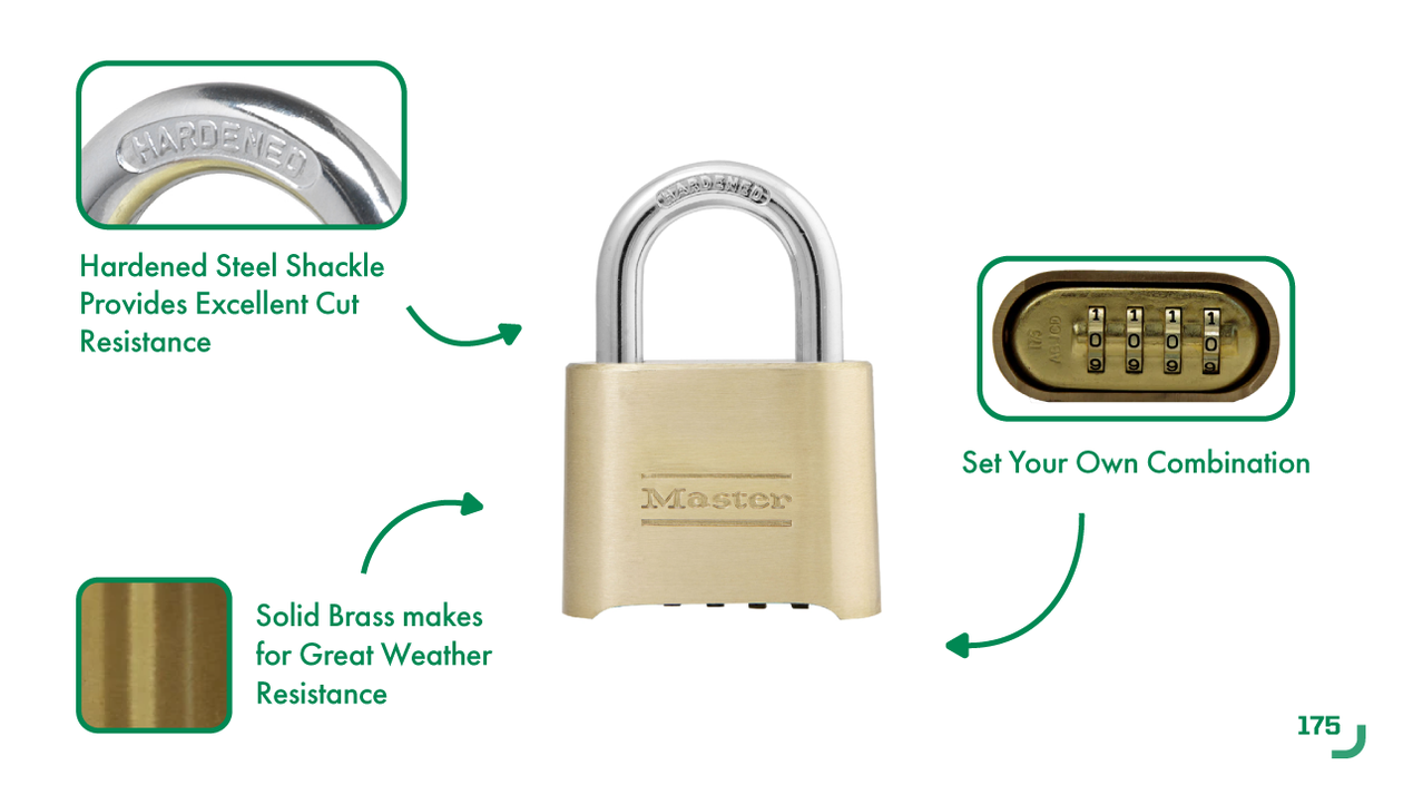 Master Lock Steelcor Master Lock 175 Resettable Combination Brass Padlock 2in (51mm) Wide ...