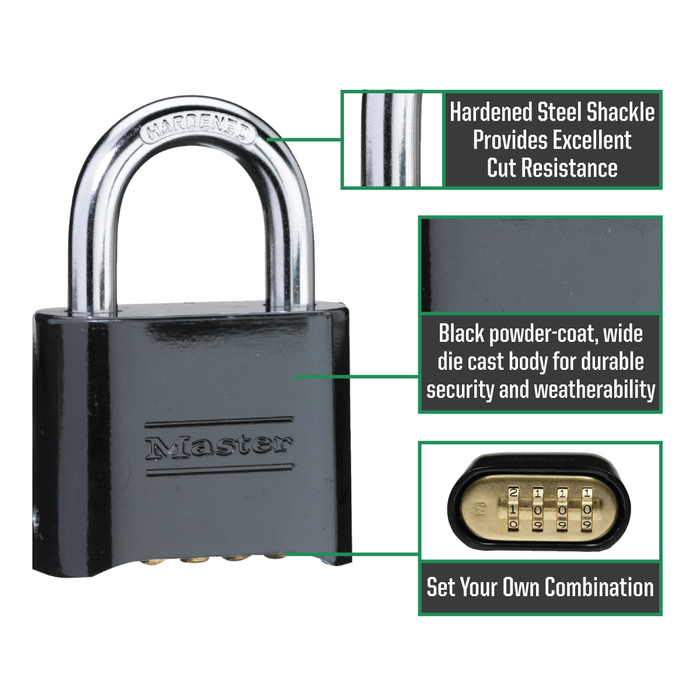 Master Lock 178D Set Your Own Combination Solid Body Padlock; Black 2in (51mm) Wide-Combination-Master Lock-178D-MasterLocks.com