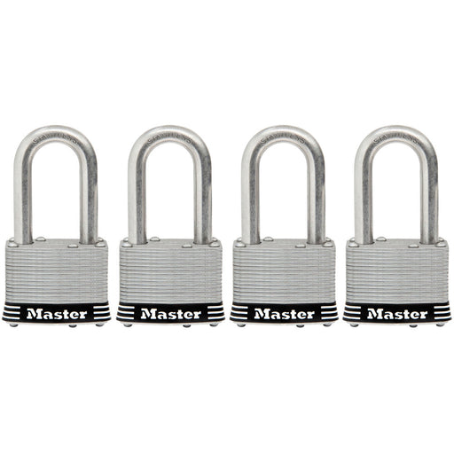 Master Lock 1SSQ 1-3/4in (44mm) Wide Laminated Stainless Steel Padlock with 1-1/2in (38mm) Shackle; 4 pack-Keyed-Master Lock-1SSQLF-MasterLocks.com