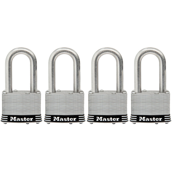 Master Lock 1SSQ 1-3/4in (44mm) Wide Laminated Stainless Steel Padlock with 1-1/2in (38mm) Shackle; 4 pack-Keyed-Master Lock-1SSQLF-MasterLocks.com