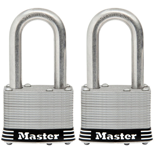 Master Lock 1SST 1-3/4in (44mm) Wide Laminated Stainless Steel Padlock with 1-1/2in (38mm) Shackle; 2 pack-Keyed-Master Lock-1SSTLF-MasterLocks.com