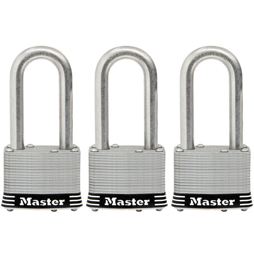 Master Lock 1SSTRI 1-3/4in (44mm) Wide Laminated Stainless Steel Padlock with 2in (51mm) Shackle; 3 Pack-Keyed-Master Lock-1SSTRILH-MasterLocks.com