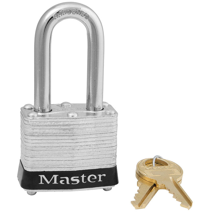 Master Lock 3 Laminated Steel Padlock 1-9/16in (40mm) Wide-Keyed-Master Lock-Black-Keyed Alike-3KALFBLK-MasterLocks.com