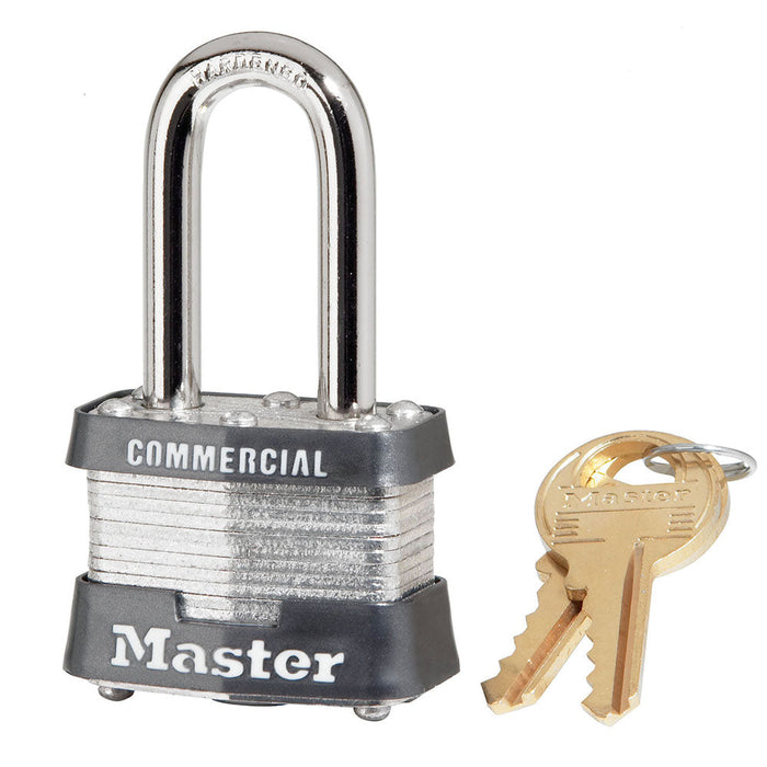 Master Lock 3 Laminated Steel Padlock 1-9/16in (40mm) Wide-Keyed-Master Lock-Steel-Keyed Alike-3KALF-MasterLocks.com
