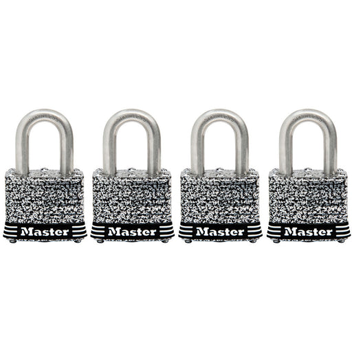 Master Lock 3SSQ Laminated Stainless Steel Padlock; 4 Pack 1-9/16in (40mm) Wide-Keyed-Master Lock-3SSQ-MasterLocks.com