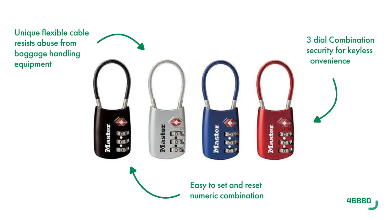 Master Lock 4688D Set Your Own Combination TSA Accepted Luggage Lock w MasterLocks