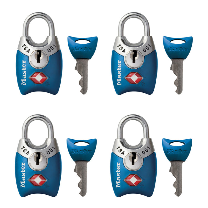 Master Lock 4689Q TSA-Accepted Luggage Lock with Shrouded Shackle; Assorted Colors; 4 Pack 1in (25mm) Wide