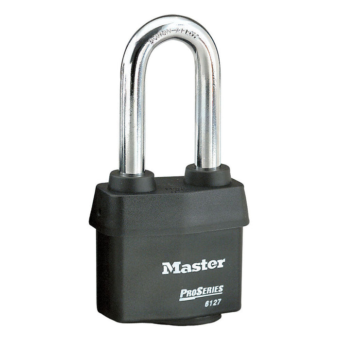 Master Lock 6127 ProSeries® Weather Tough® Laminated Steel Rekeyable Padlock 2-5/8in (67mm) Wide-Keyed-Master Lock-Black-Keyed Alike-6127KALJ-MasterLocks.com