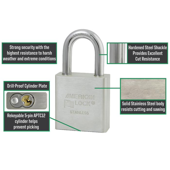 American Lock A5400 Solid Stainless Steel Padlock 1-3/4in (44mm) Wide-Keyed-American Lock-MasterLocks.com