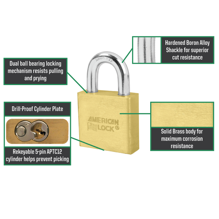 American Lock A5570 Solid Brass Padlock 2in (51mm) Wide-Keyed-American Lock-MasterLocks.com