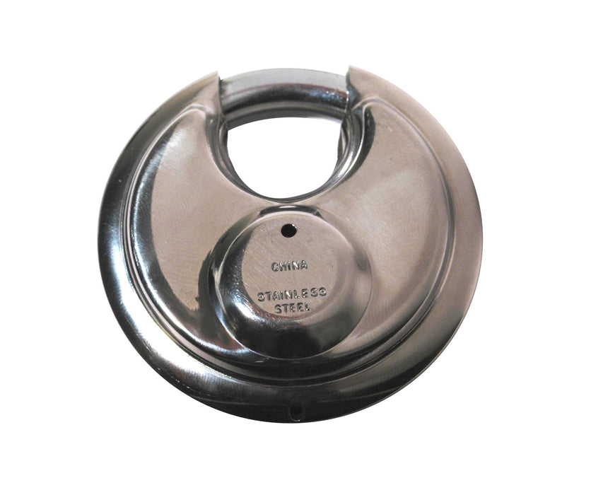 Master Lock 40DPF Stainless Steel Discus Padlock with Shrouded Shackle 2-3/4in (70mm) Wide-Keyed-HodgeProducts.com