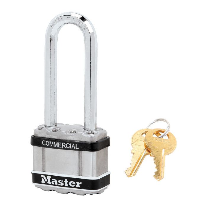 Master Lock M1 Commercial Magnum Laminated Steel Padlock with Stainless Steel Body Cover 1-3/4in (44mm) Wide-Keyed-Master Lock-Keyed Different-2-1/2in (64mm)-M1LJSTS-MasterLocks.com