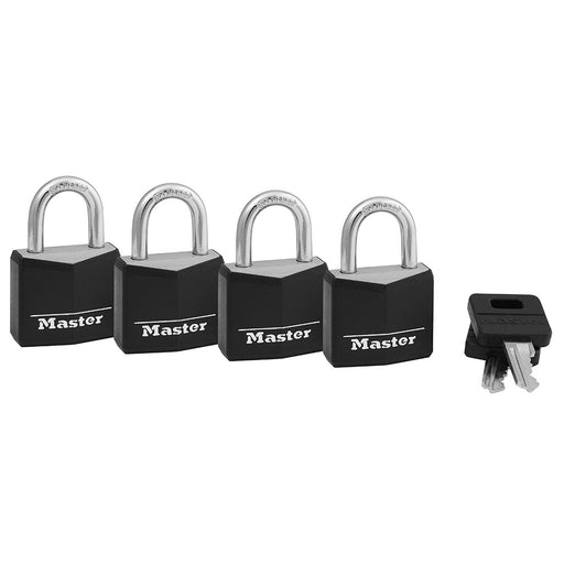 Master Lock 131Q Covered Solid Body Padlock; 4 Pack 1-3/16in (30mm) Wide-Keyed-Master Lock-131Q-MasterLocks.com