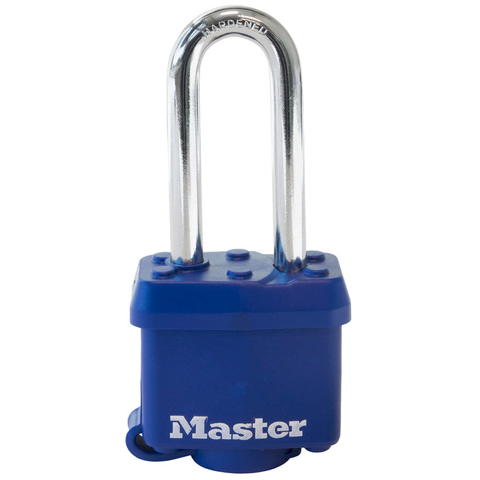 Master Lock 312D 1-9/16in (40mm) Wide Covered Laminated Steel Padlock with 2in (51mm) Shackle; Blue-Keyed-Master Lock-312DLH-MasterLocks.com
