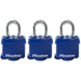 Master Lock 312TRI Covered Laminated Steel Padlock; Blue; 3 Pack 1-9/16in (40mm) Wide-Keyed-Master Lock-312TRI-MasterLocks.com