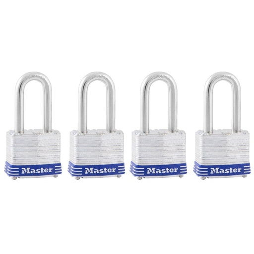 Master Lock 3Q 1-9/16in (40mm) Wide Laminated Steel Padlock with 1-1/2 (38mm) Shackle; 4 Pack-Keyed-Master Lock-3QLF-MasterLocks.com