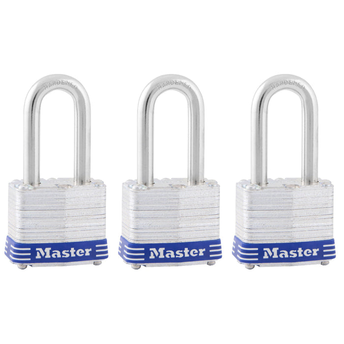 Master Lock 3TRI 1-9/16in (40mm) Wide Laminated Steel Padlock with 1-1/2 (38mm) Shackle; 3 Pack-Keyed-Master Lock-3TRILF-MasterLocks.com