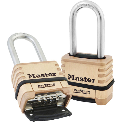 Master Lock 1175 2-1/4in (57mm) Wide ProSeries® Brass Resettable Combination Padlock with 2-1/16in (53mm) Round Shackle-Combination-Master Lock-1175LHSS-MasterLocks.com