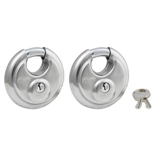 Master Lock 40T wide stainless steel shrouded padlock, 2-pack 2-3/4in (70mm) Wide-Keyed-Master Lock-40T-MasterLocks.com