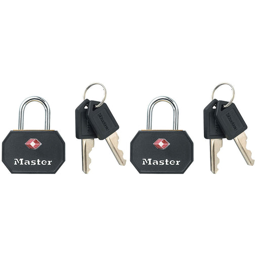Master Lock 4681T Solid Metal TSA-Accepted Luggage Lock; Black; 2 Pack 1-1/4in (32mm) Wide-Keyed-Master Lock-4681TBLK-MasterLocks.com