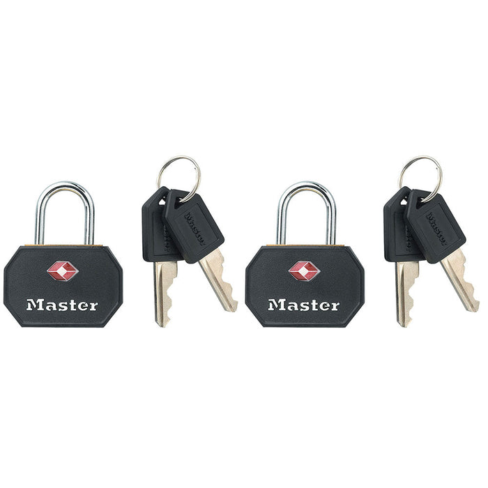 Master Lock 4681T Solid Metal TSA-Accepted Luggage Lock; Black; 2 Pack 1-1/4in (32mm) Wide-Keyed-Master Lock-4681TBLK-MasterLocks.com