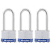Master Lock 5TRI 2in (51mm) wide laminated steel padlock, 2-1/2in (64mm) shackle, 3-pack-Keyed-Master Lock-5TRILJ-MasterLocks.com