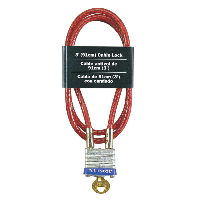 Master Lock 719 3ft (91cm) Long x 3/16in (5mm) Diameter Cable with Integrated Laminated Steel Padlock-Master Lock-719KA-MasterLocks.com