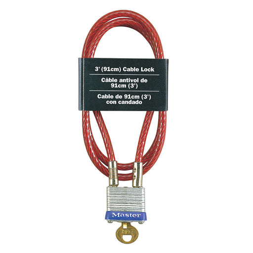 Master Lock 719 3ft (91cm) Long x 3/16in (5mm) Diameter Cable with Integrated Laminated Steel Padlock-Master Lock-719KA-MasterLocks.com