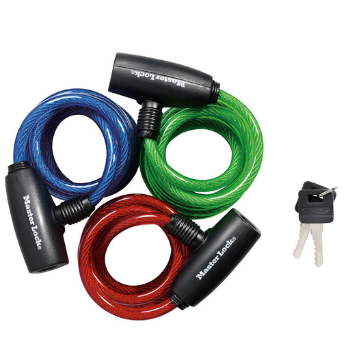 Master Lock 8127TRI 6ft (1.8m) Long x Diameter Keyed Cable Lock; Assorted Colors, 3 Pack 5/16in (8mm) Wide-Keyed-Master Lock-8127TRI-MasterLocks.com