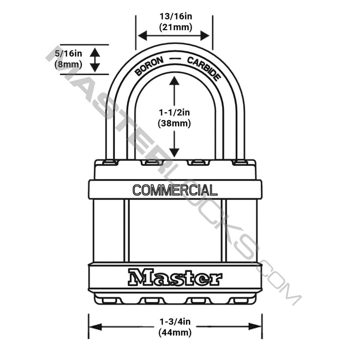 Master Lock Key Dimensions Master Lock M1 1-3/4in (44mm) Wide Magnum® Laminated Steel Padlock ...