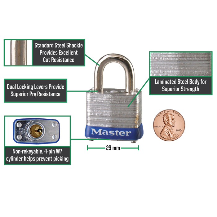 Master Lock 7 Laminated Steel Padlock 1-1/8in (29mm) Wide-Keyed-Master Lock-MasterLocks.com