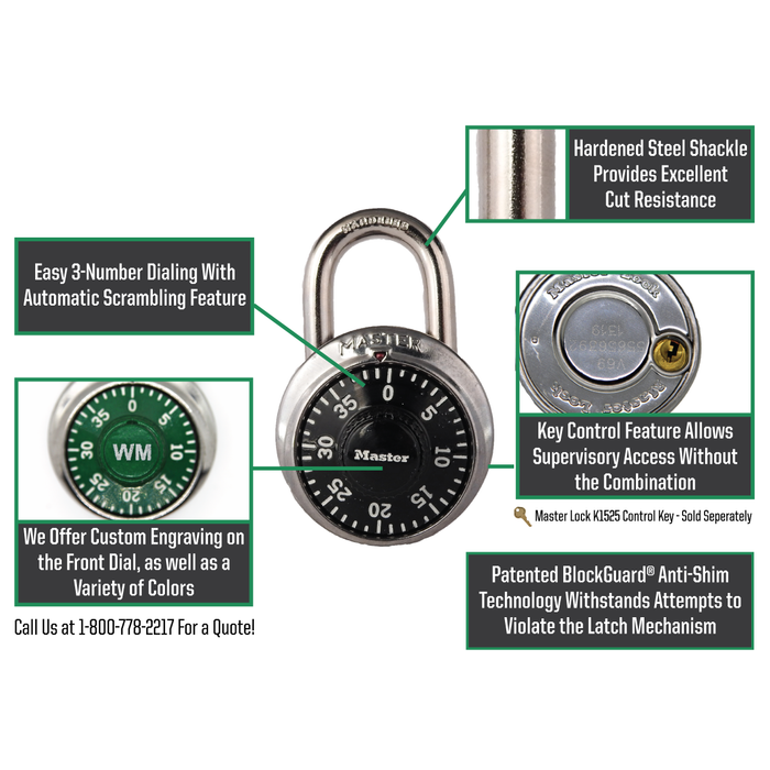 Master Lock 1525 General Security Combination Padlock with Key Control Feature 1-7/8in (48mm) Wide-1525-Master Lock-3/4in (19mm)-1525-MasterLocks.com