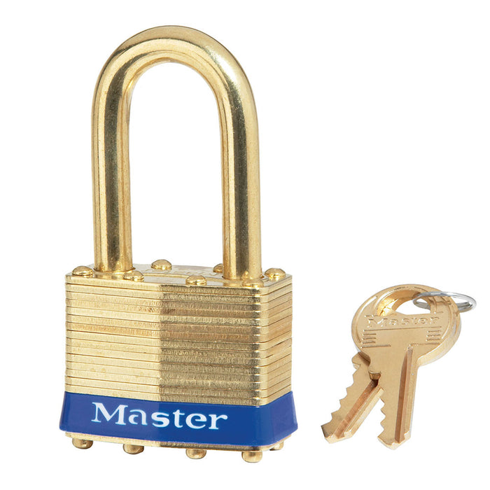 Master Lock 2B Laminated Brass Padlock with Brass Shackle 1-3/4in (44mm) wide-Master Lock-Master Keyed-1-1/2in-2MKBLF-MasterLocks.com